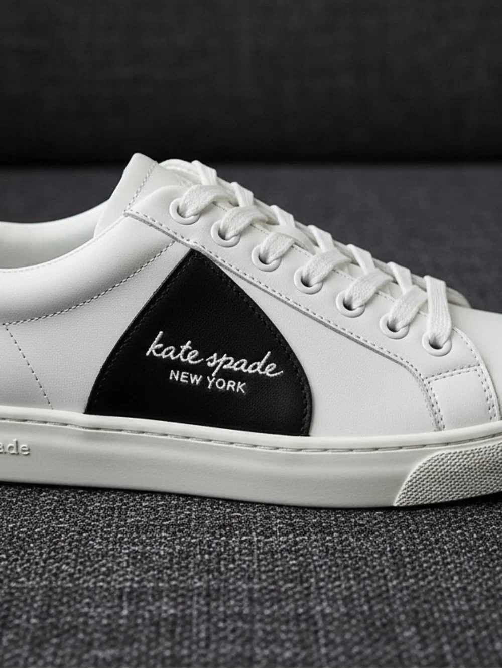 kate spade White Leather Sneakers with Black Side Panel